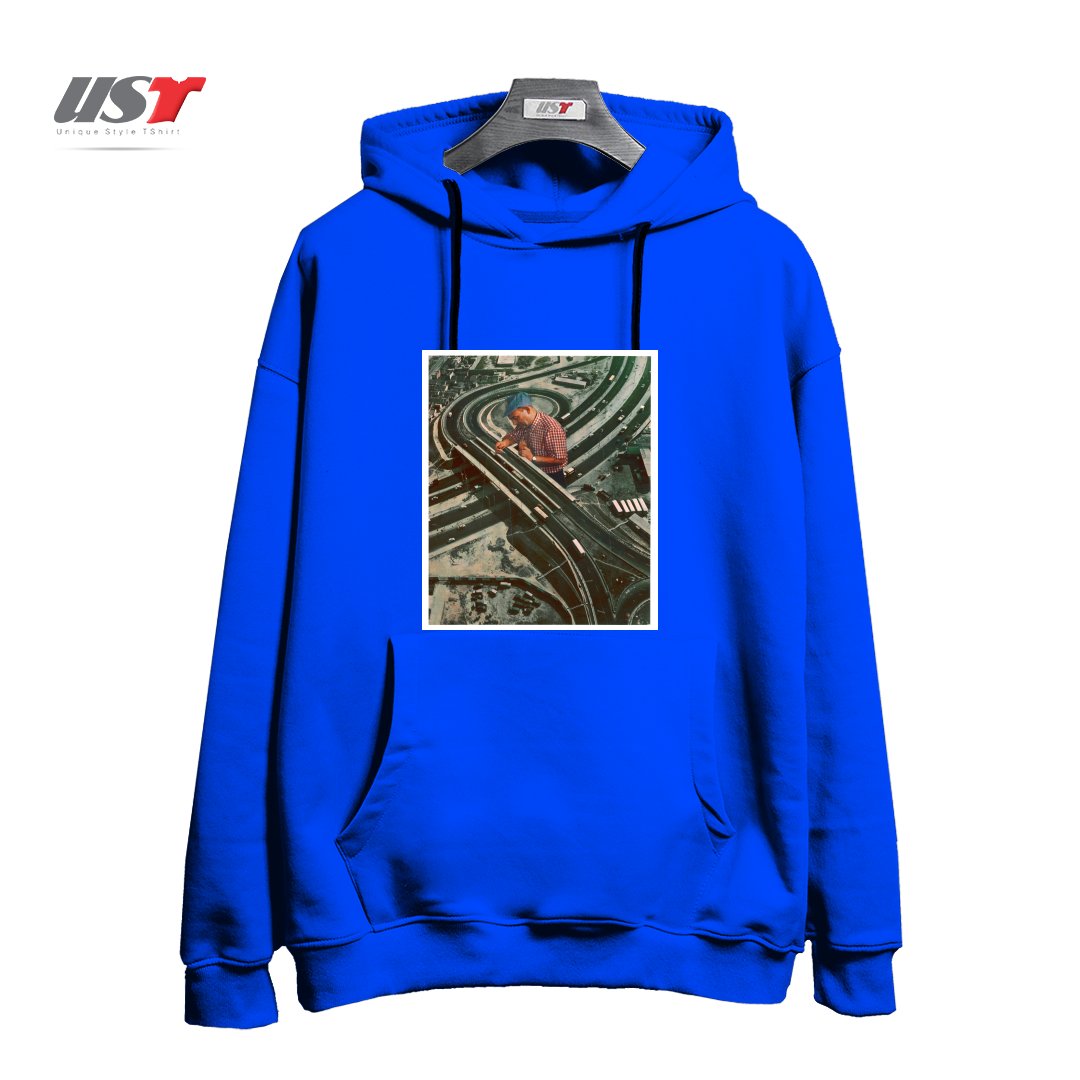 طرح WORKER II هودی اورسایزرنگ آبی شالی