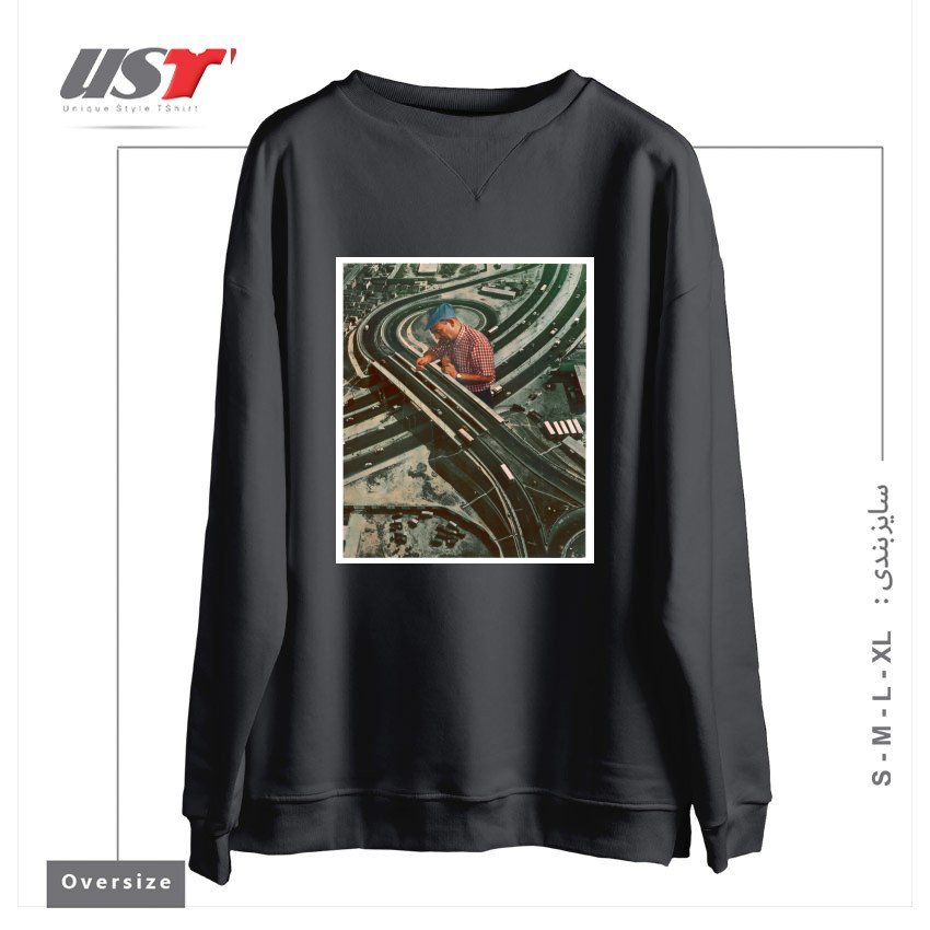 طرح WORKER II سوییشرت اورسایزرنگ دودی