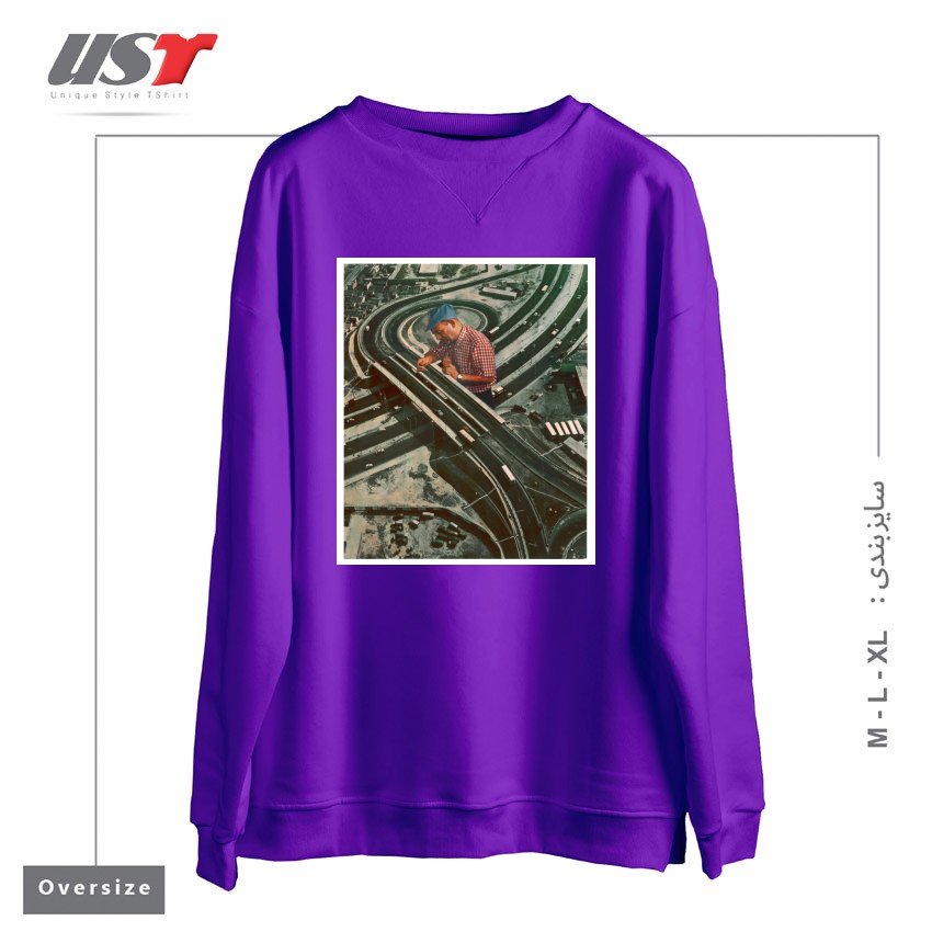 طرح WORKER II سوییشرت اورسایزرنگ بنفش