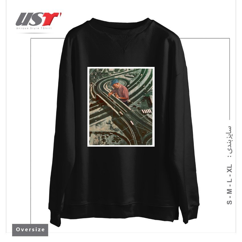 طرح WORKER II سوییشرت اورسایزرنگ مشکی