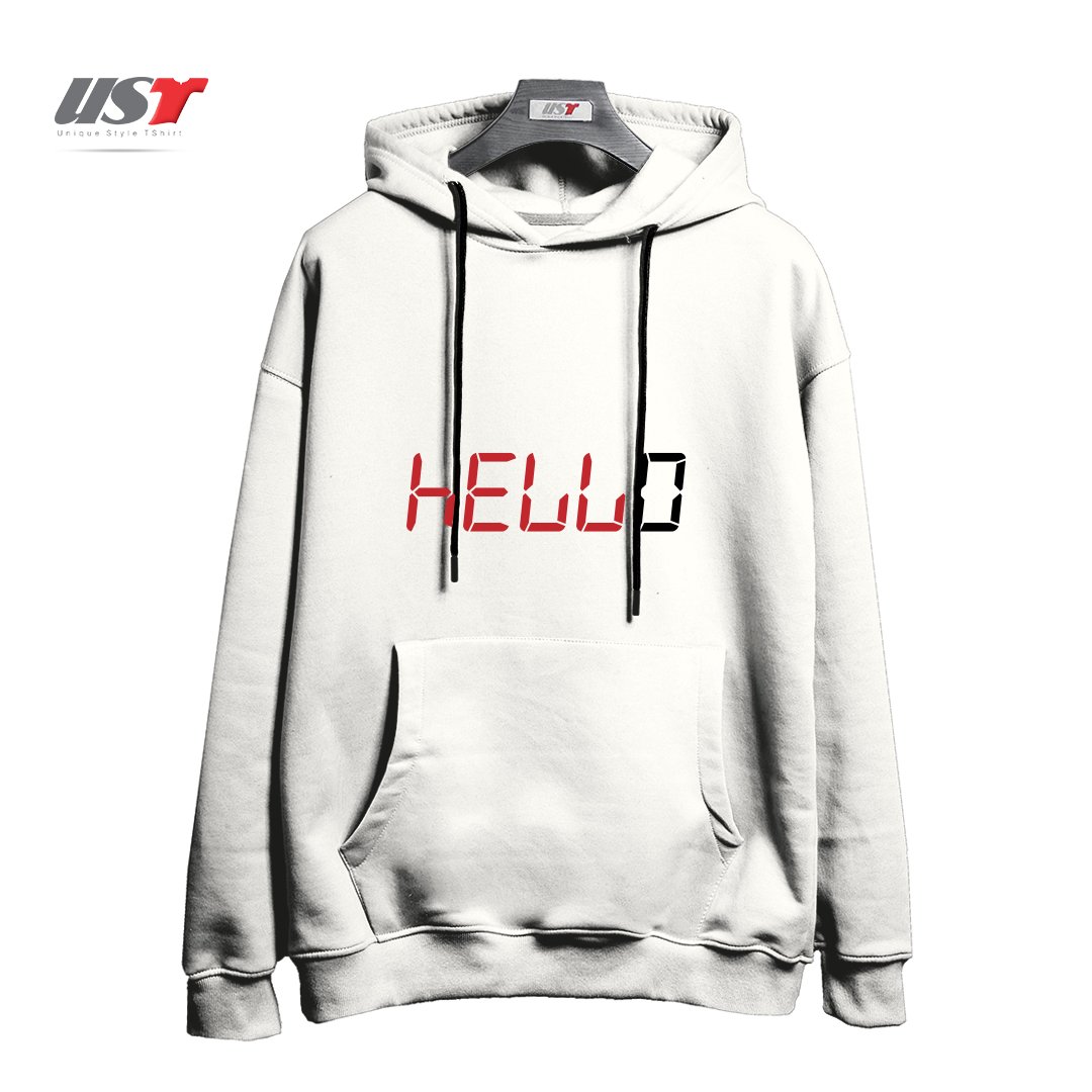 طرح CALCULATOR HELLO هودی اورسایزرنگ سفید