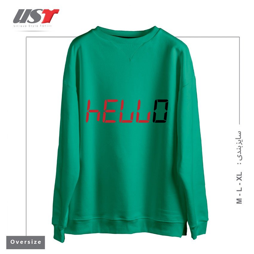 طرح CALCULATOR HELLO سوییشرت اورسایزرنگ سبز سدری