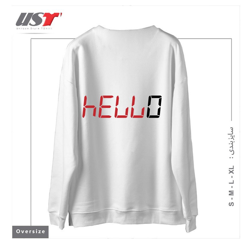 طرح CALCULATOR HELLO سوییشرت اورسایزرنگ سفید