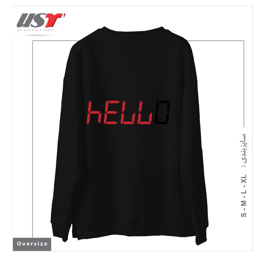 طرح CALCULATOR HELLO سوییشرت اورسایزرنگ مشکی