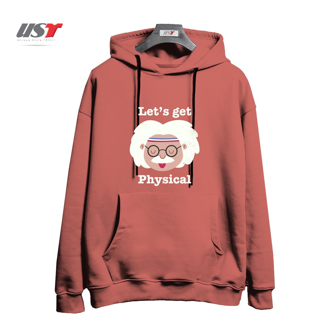 طرح LET'S GET PHYSICAL هودی اورسایزرنگ آجری