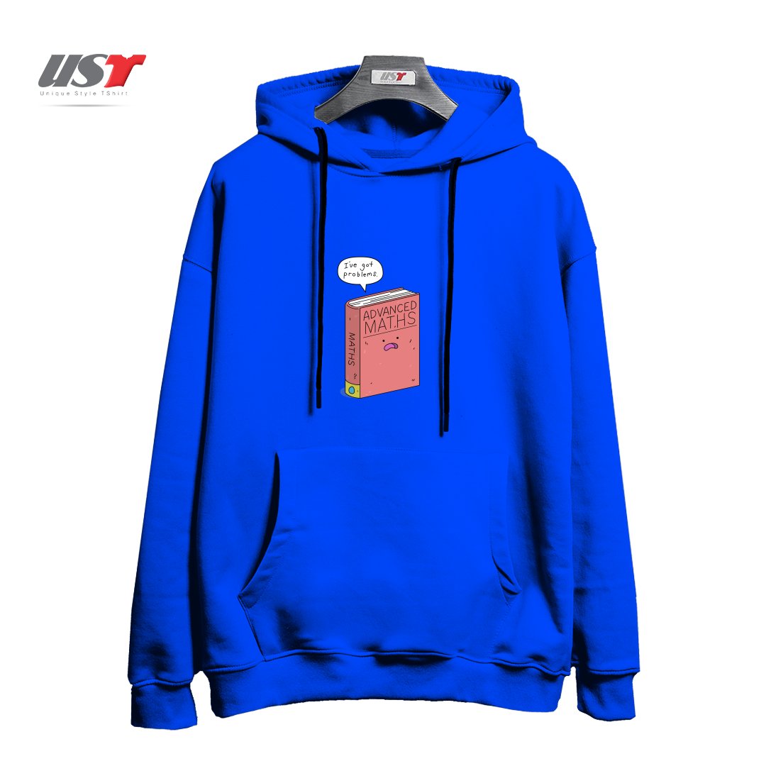 طرح MATHS PROBLEMS هودی اورسایزرنگ آبی شالی