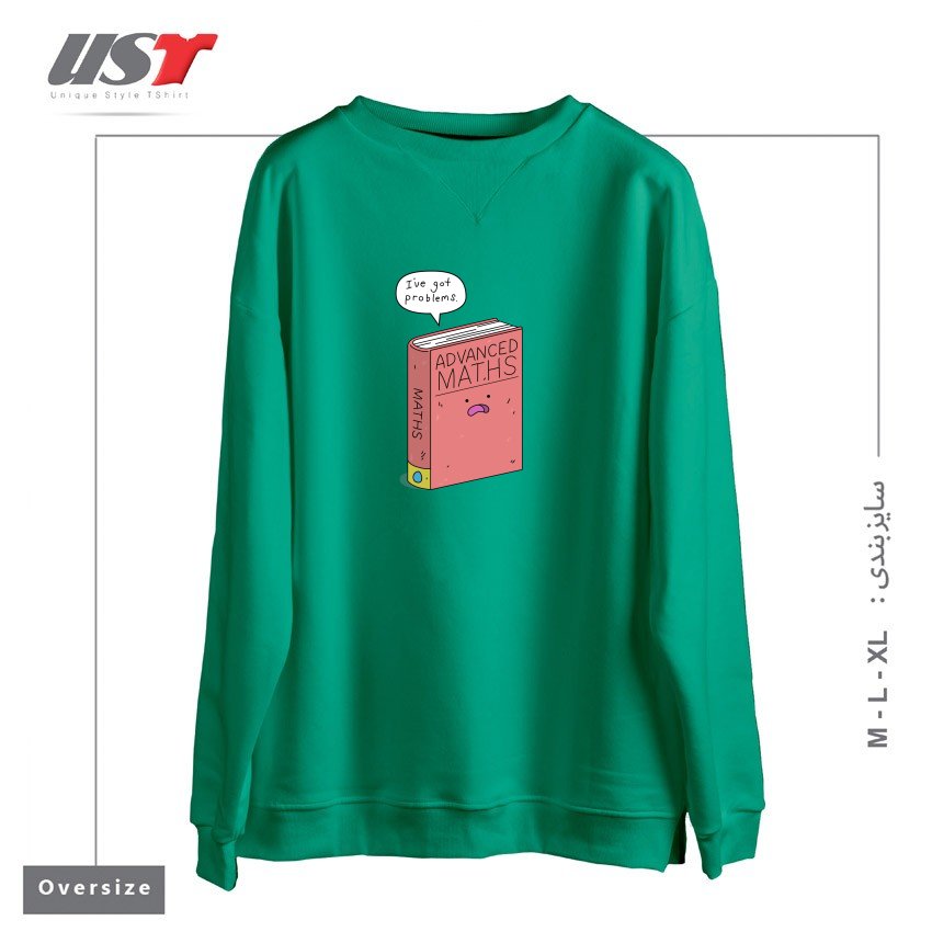 طرح MATHS PROBLEMS سوییشرت اورسایزرنگ سبز سدری