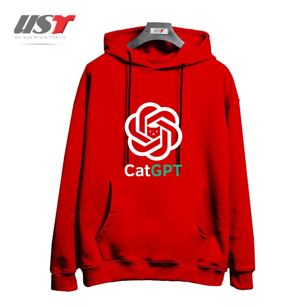 طرح catgpt هودی اورسایزرنگ قرمز