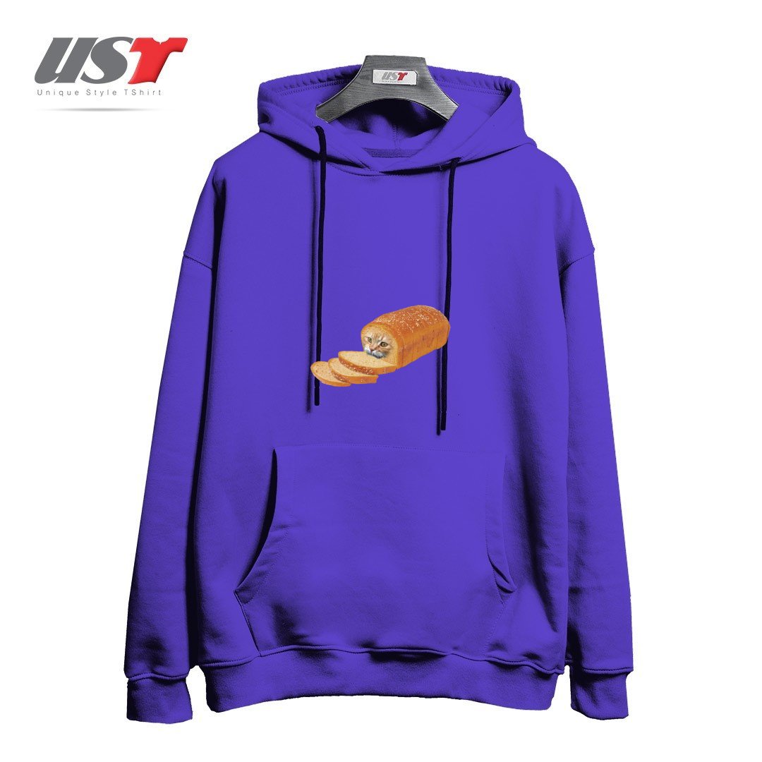 طرح CAT LOAF KITTY KITTEN BREAD BREADLOAF CATS FUNNY هودی اورسایزرنگ بنفش