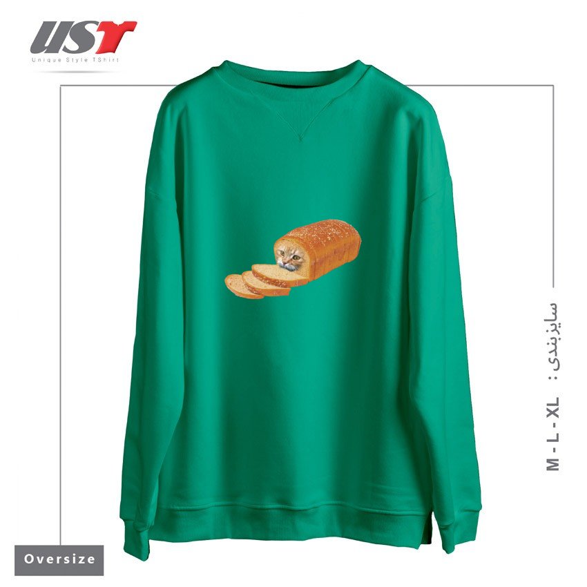 سوییشرت اورسایز طرح CAT LOAF KITTY KITTEN BREAD BREADLOAF CATS FUNNY
