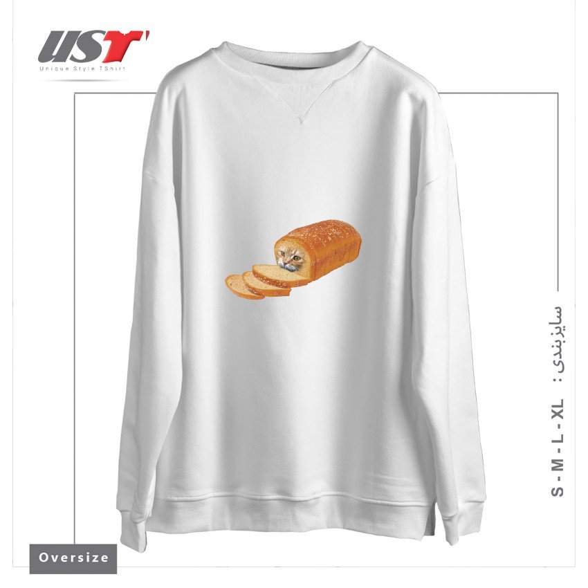 طرح CAT LOAF KITTY KITTEN BREAD BREADLOAF CATS FUNNY سوییشرت اورسایزرنگ سفید