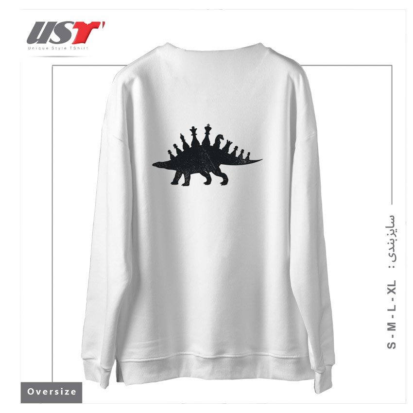 طرح CHESSOSAURUS سوییشرت اورسایزرنگ سفید