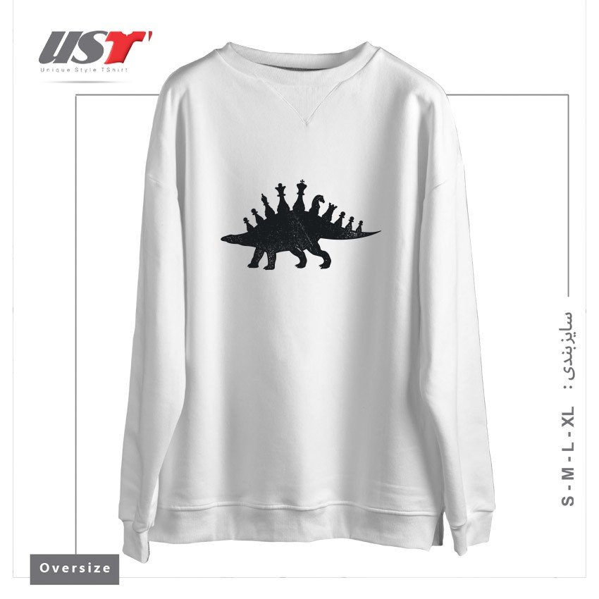 طرح CHESSOSAURUS سوییشرت اورسایزرنگ سفید