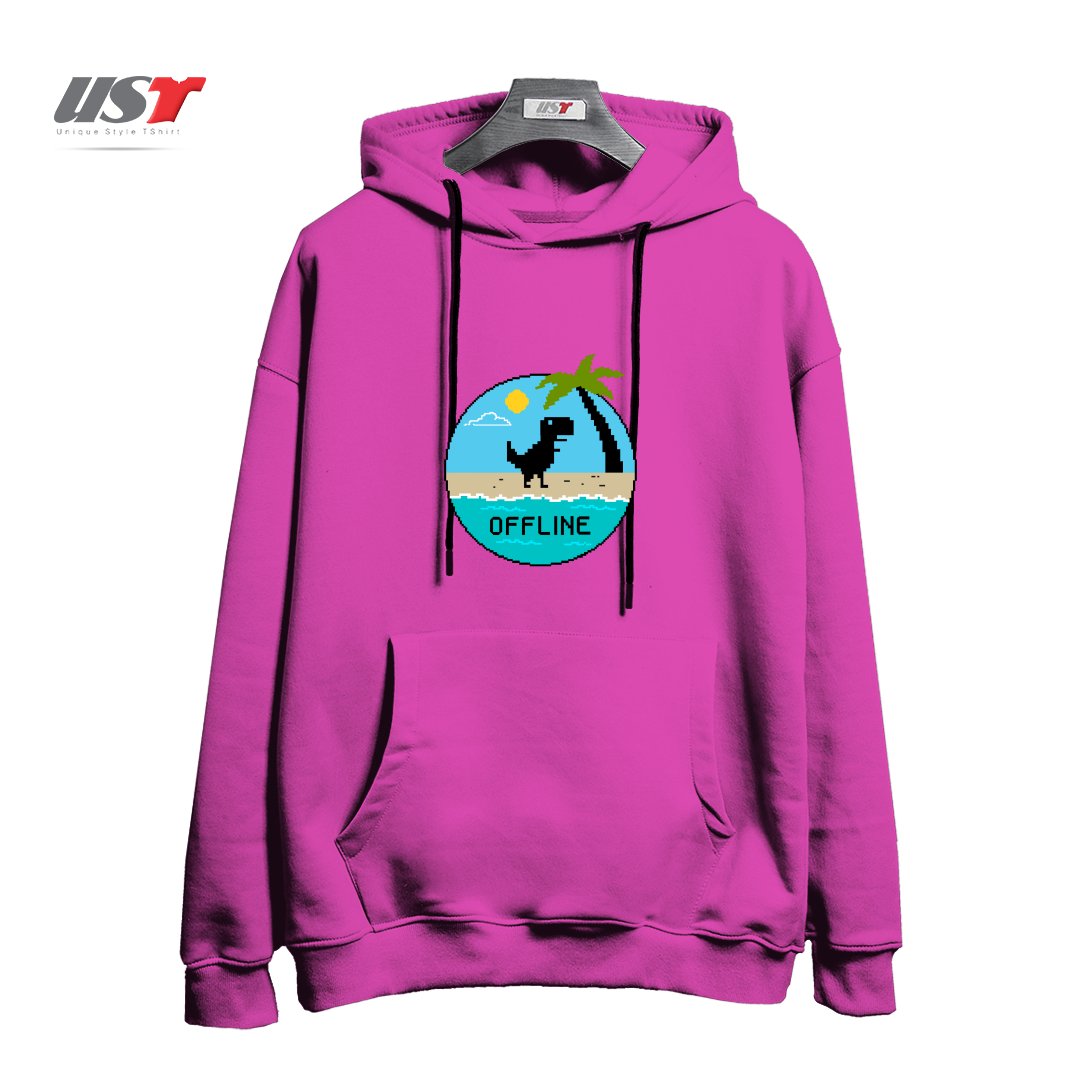 طرح DINOSAUR OFFLINE هودی اورسایزرنگ صورتی