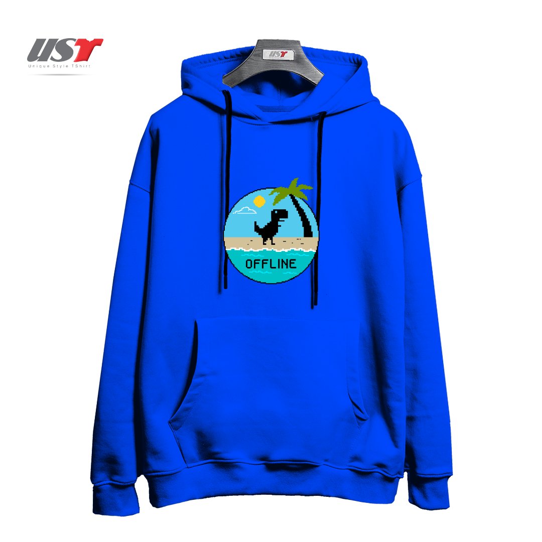 طرح DINOSAUR OFFLINE هودی اورسایزرنگ آبی شالی