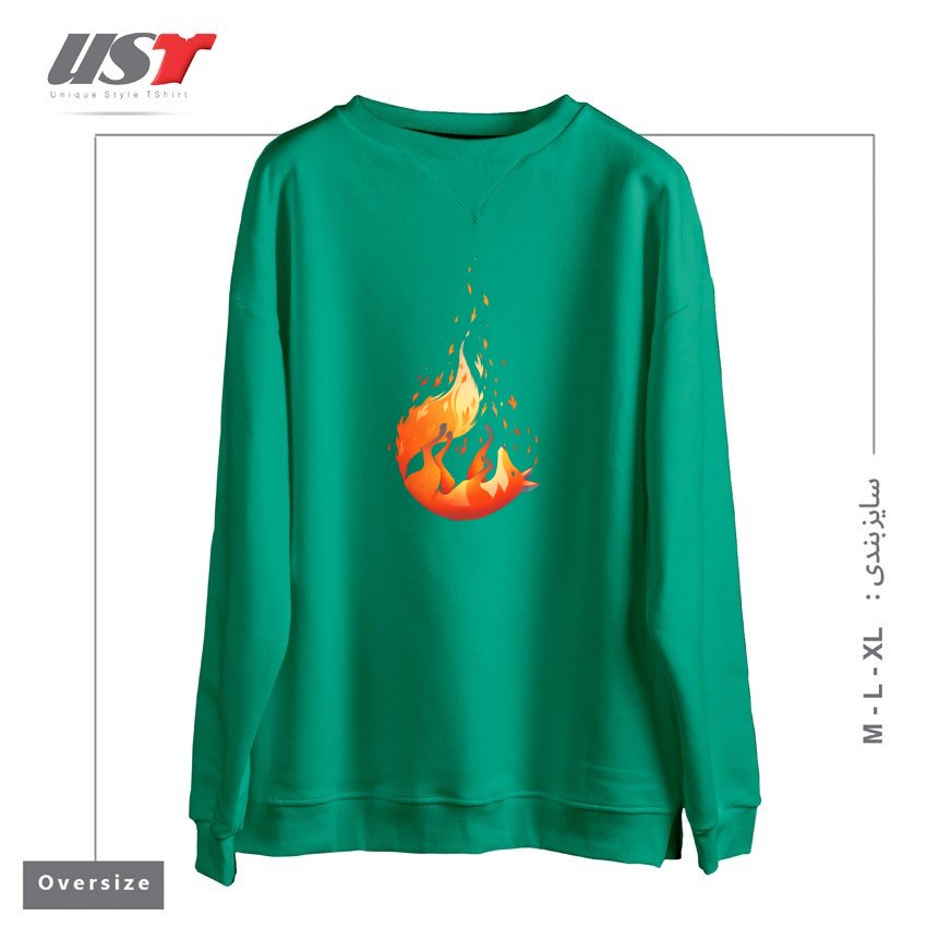 طرح FALLING FOX سوییشرت اورسایزرنگ سبز سدری