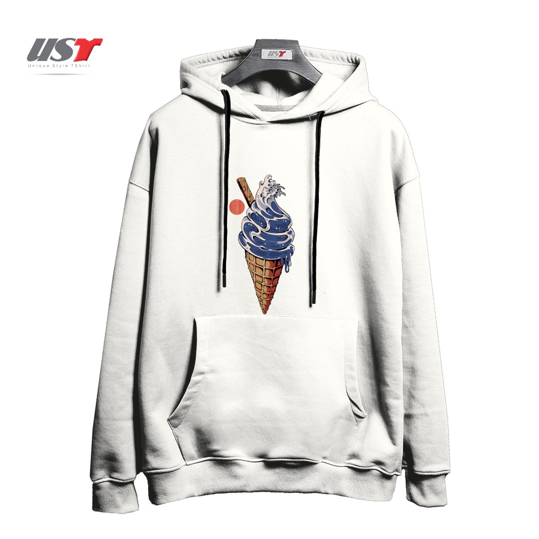 طرح GREAT ICE CREAM هودی اورسایزرنگ سفید