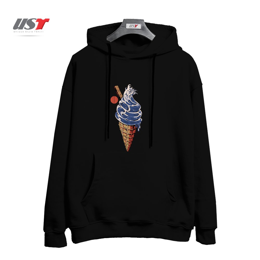 طرح GREAT ICE CREAM هودی اورسایزرنگ مشکی