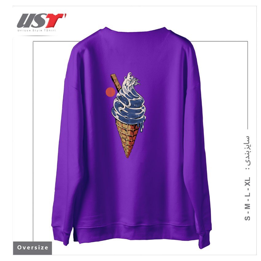 طرح GREAT ICE CREAM سوییشرت اورسایزرنگ بنفش
