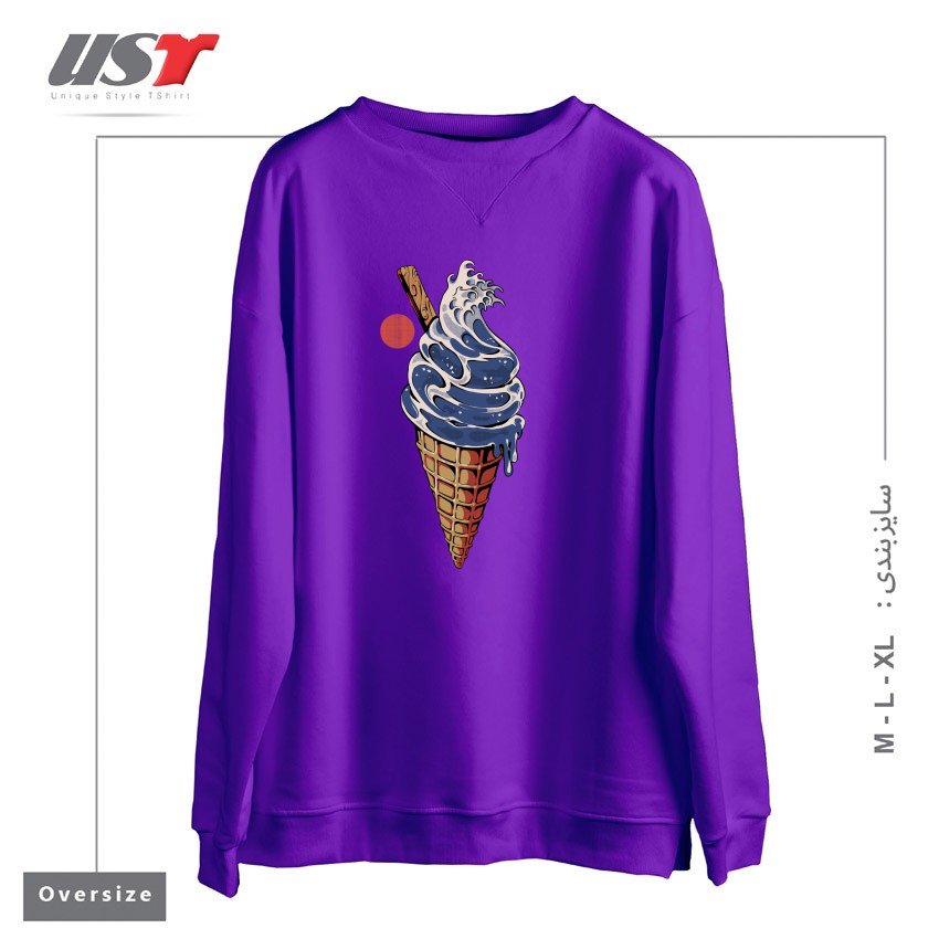 طرح GREAT ICE CREAM سوییشرت اورسایزرنگ بنفش