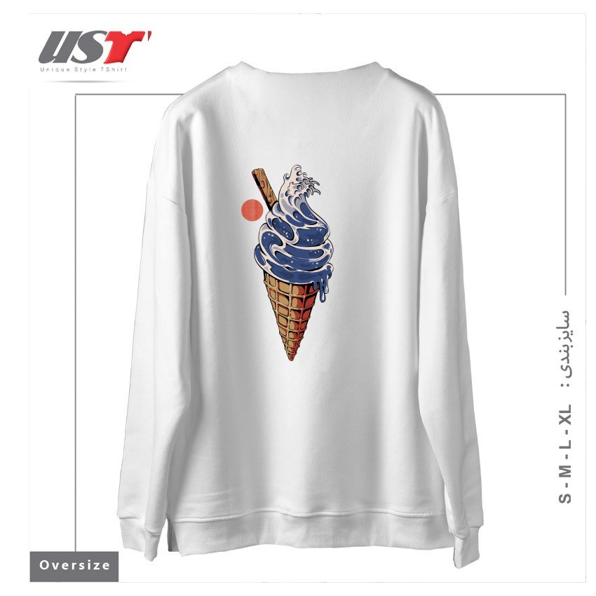 طرح GREAT ICE CREAM سوییشرت اورسایزرنگ سفید