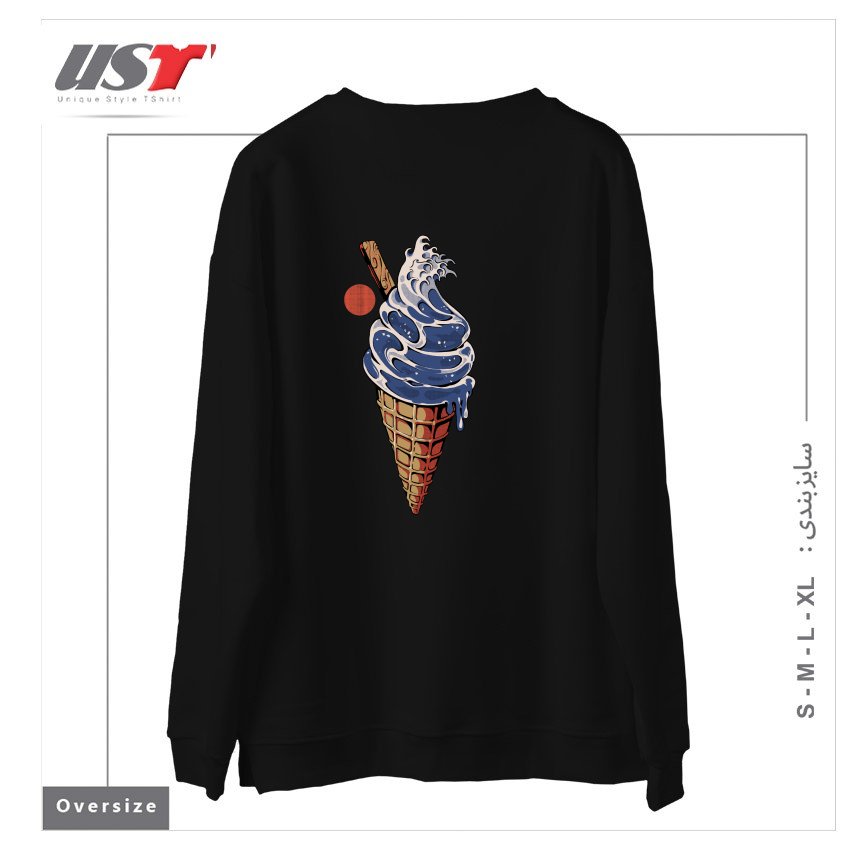 طرح GREAT ICE CREAM سوییشرت اورسایزرنگ مشکی