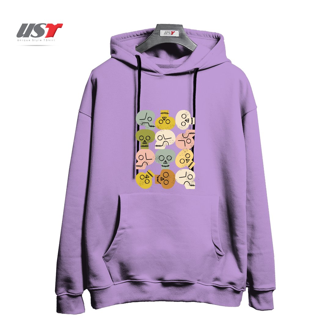 طرح HAPPY SKULLS هودی اورسایزرنگ یاسی