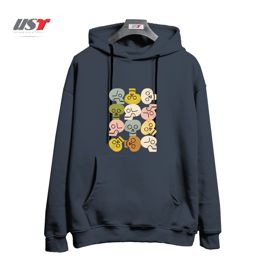 طرح HAPPY SKULLS هودی اورسایزرنگ دودی