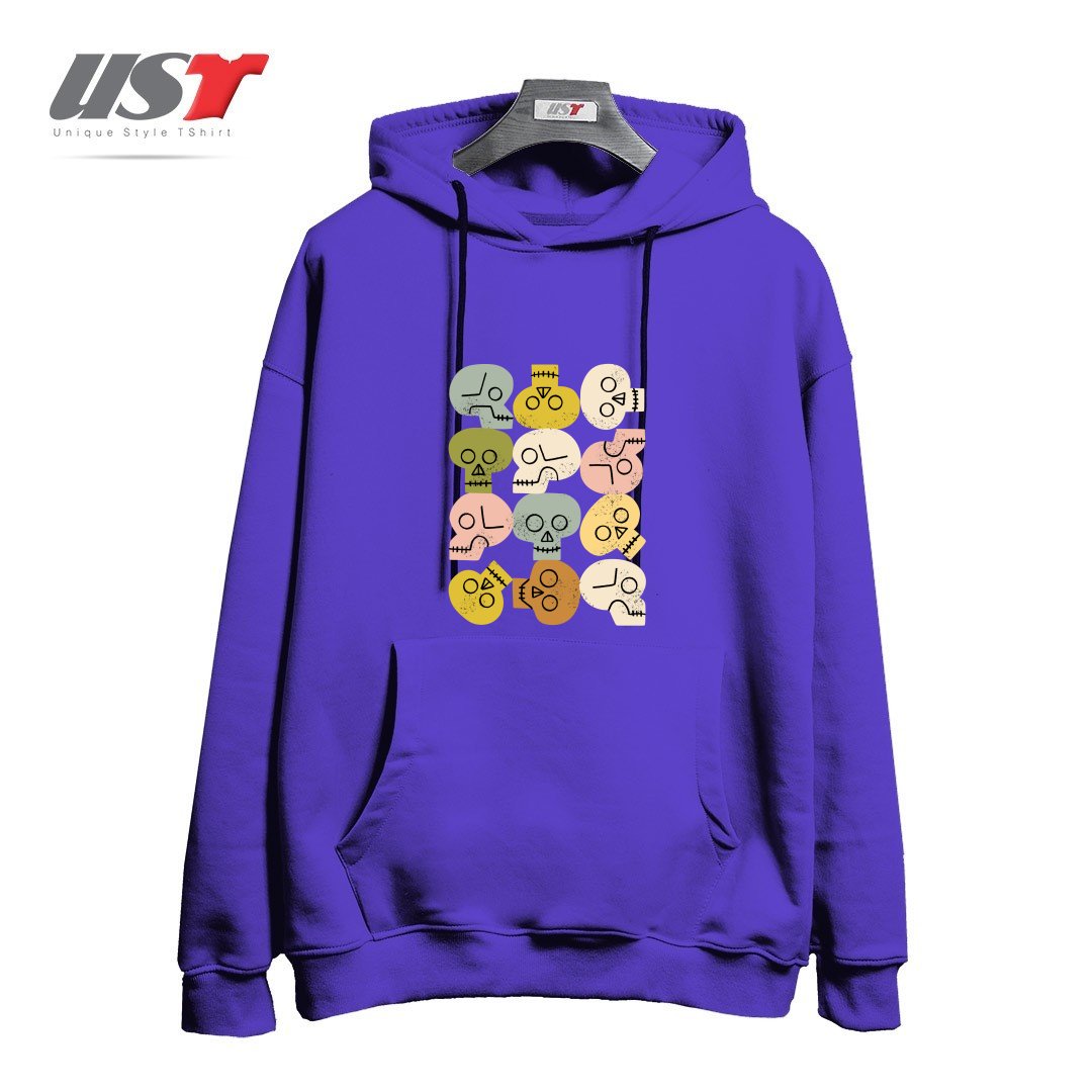 طرح HAPPY SKULLS هودی اورسایزرنگ بنفش