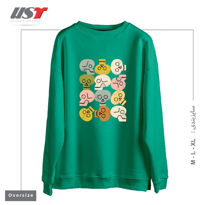 طرح HAPPY SKULLS سوییشرت اورسایزرنگ سبز سدری
