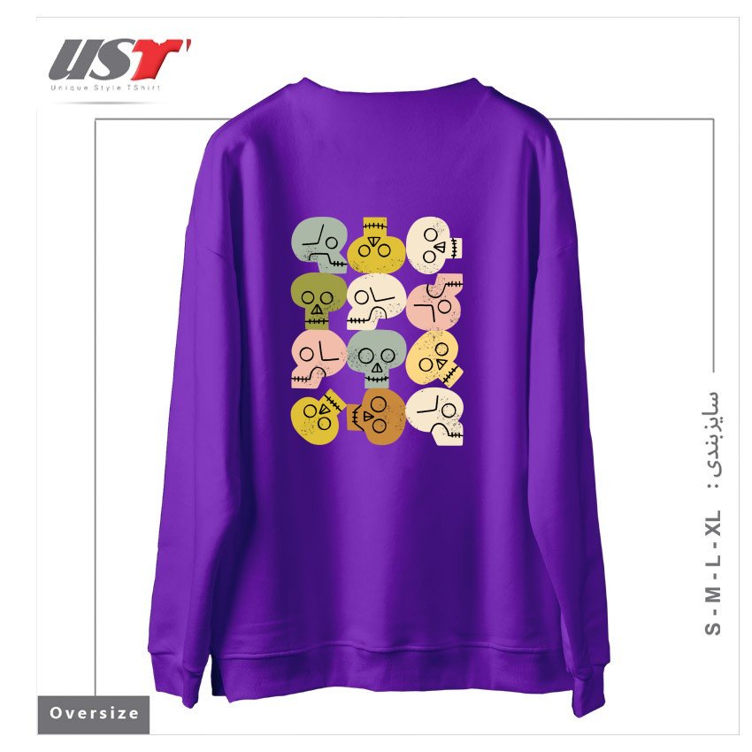 طرح HAPPY SKULLS سوییشرت اورسایزرنگ بنفش