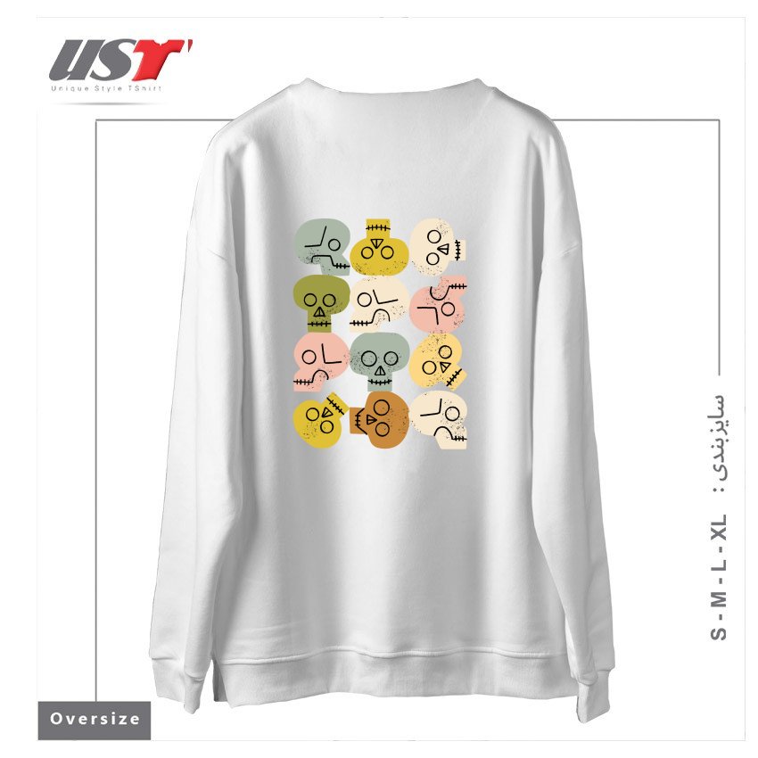 طرح HAPPY SKULLS سوییشرت اورسایزرنگ سفید
