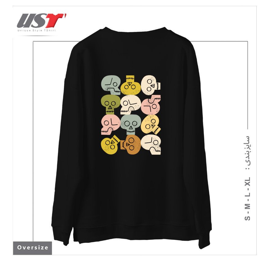 طرح HAPPY SKULLS سوییشرت اورسایزرنگ مشکی