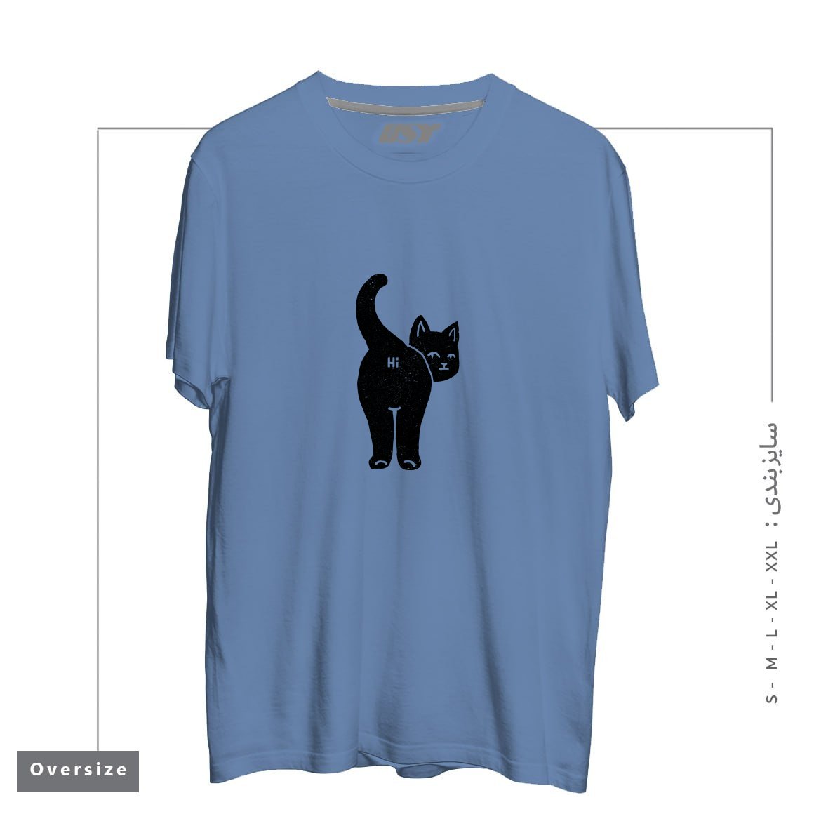 طرح HELLO CAT BUTT MINIMALIST BLACK BY TOBE FONSECA تیشرت اورسایزرنگ آبی نفتی