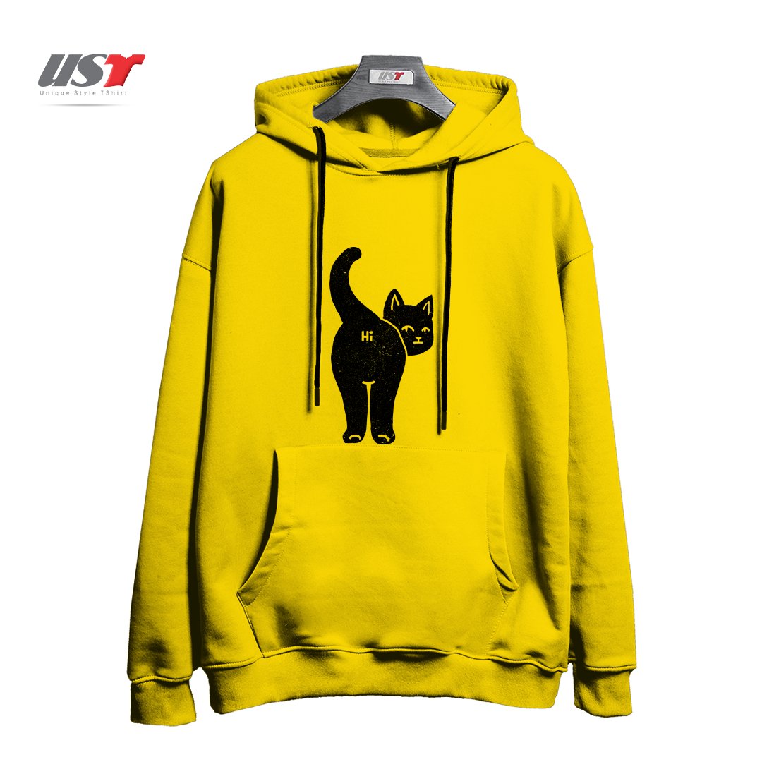 هودی اورسایز طرح HELLO CAT BUTT MINIMALIST BLACK BY TOBE FONSECA