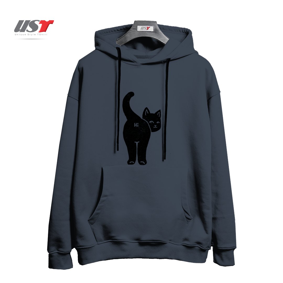 طرح HELLO CAT BUTT MINIMALIST BLACK BY TOBE FONSECA هودی اورسایزرنگ دودی