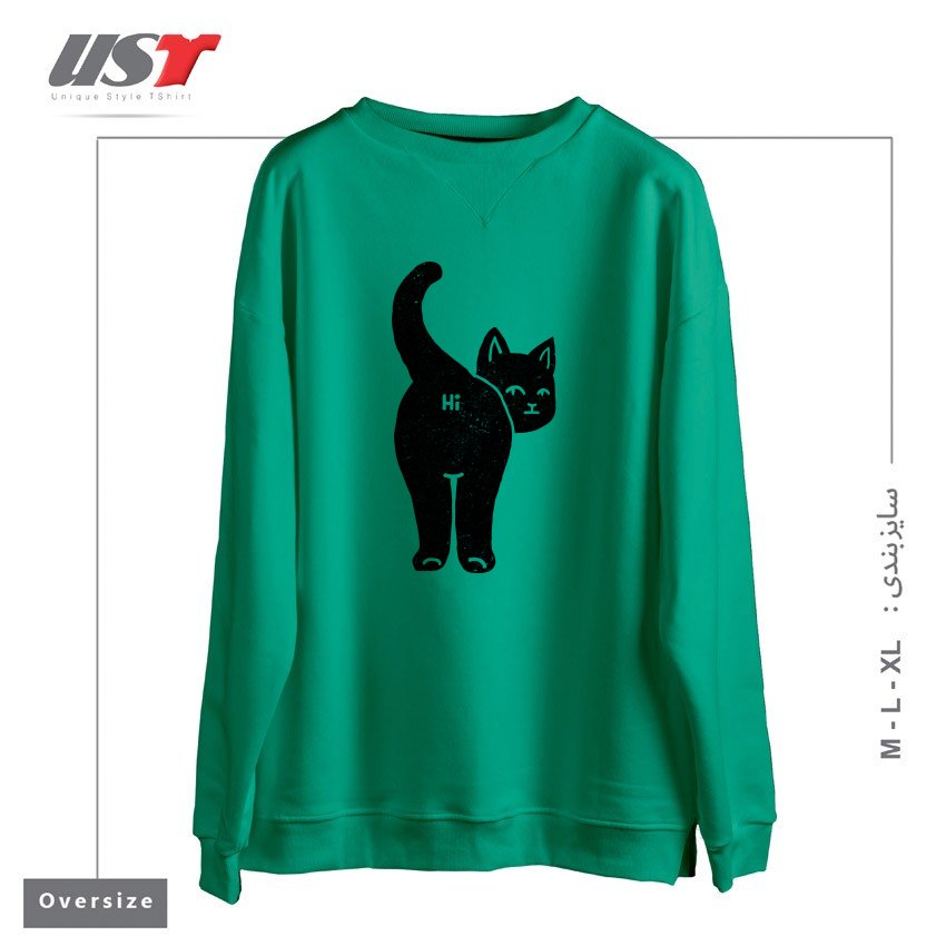 طرح HELLO CAT BUTT MINIMALIST BLACK BY TOBE FONSECA سوییشرت اورسایزرنگ سبز سدری