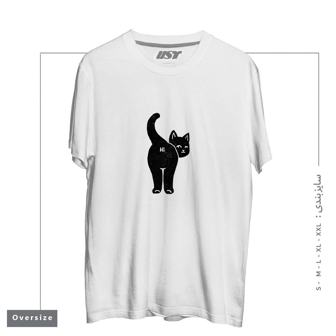 تیشرت اورسایز طرح HELLO CAT BUTT MINIMALIST BLACK BY TOBE FONSECA