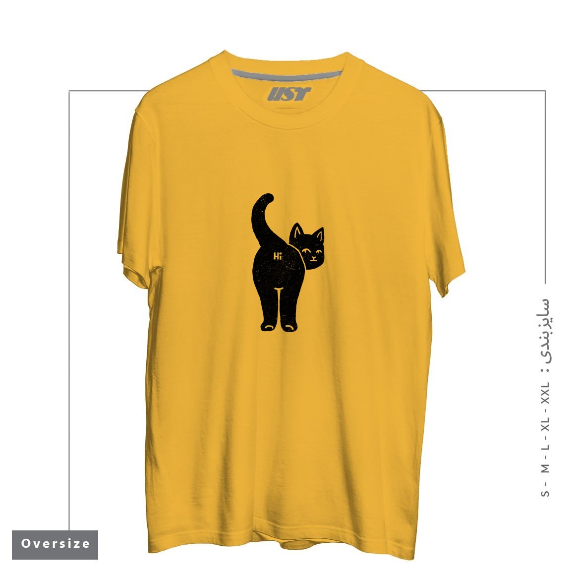 طرح HELLO CAT BUTT MINIMALIST BLACK BY TOBE FONSECA تیشرت اورسایزرنگ خردلی