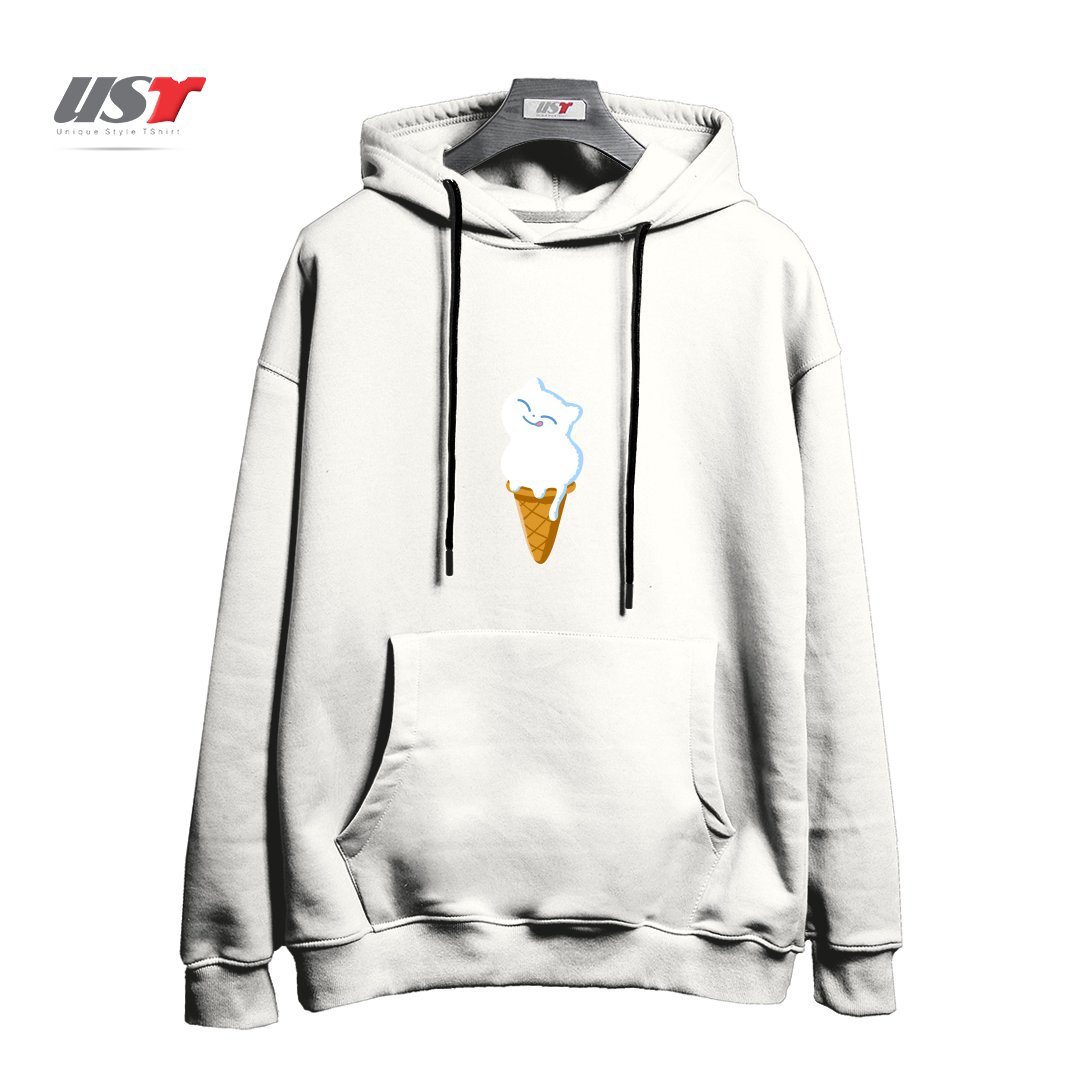طرح ICE CREAM CAT هودی اورسایزرنگ سفید