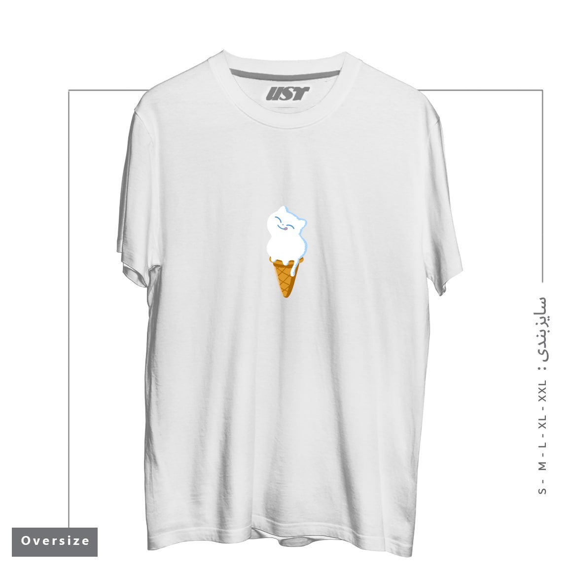 طرح ICE CREAM CAT تیشرت اورسایزرنگ سفید