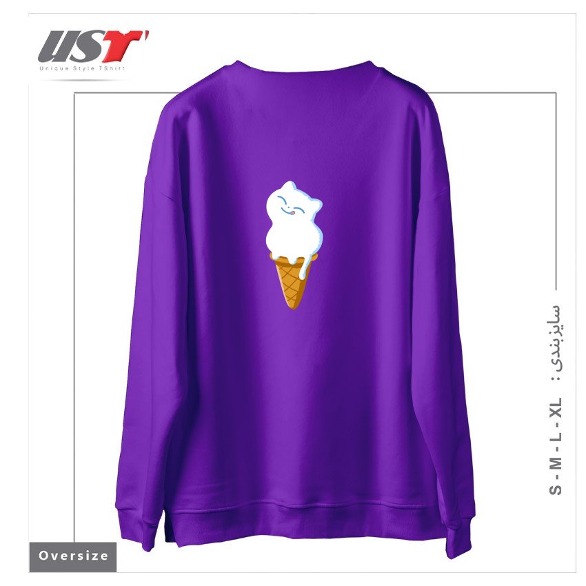 طرح ICE CREAM CAT سوییشرت اورسایزرنگ بنفش