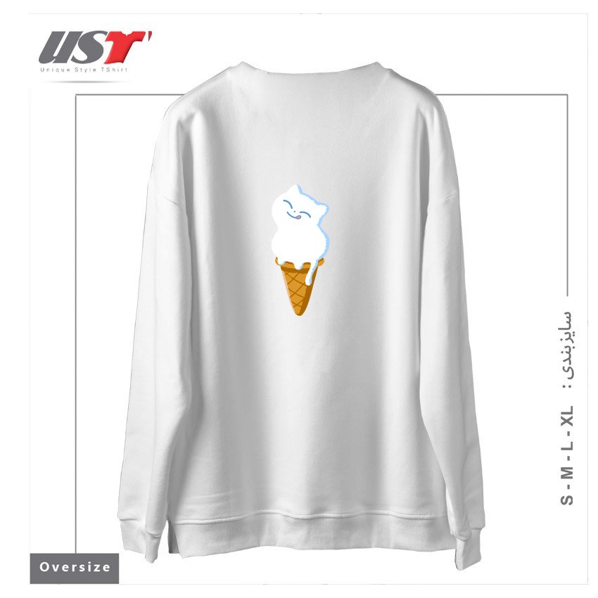 طرح ICE CREAM CAT سوییشرت اورسایزرنگ سفید