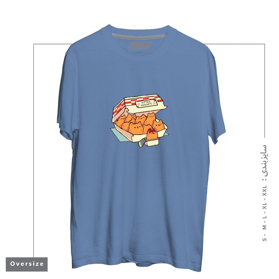 طرح KITTEN NUGGETS FAST FOOD CAT BY TOBE FONSECA تیشرت اورسایزرنگ آبی نفتی