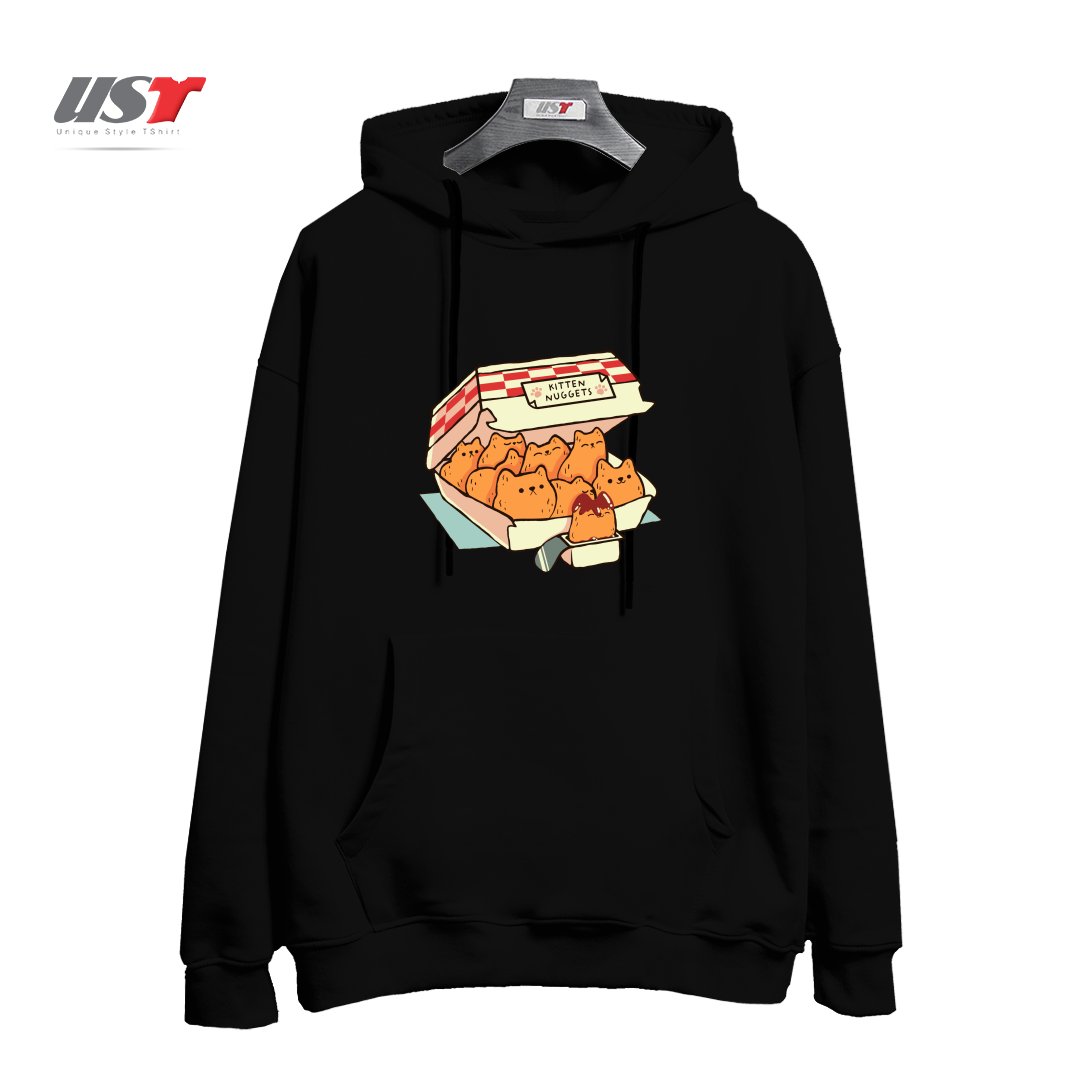 طرح KITTEN NUGGETS FAST FOOD CAT BY TOBE FONSECA هودی اورسایزرنگ مشکی