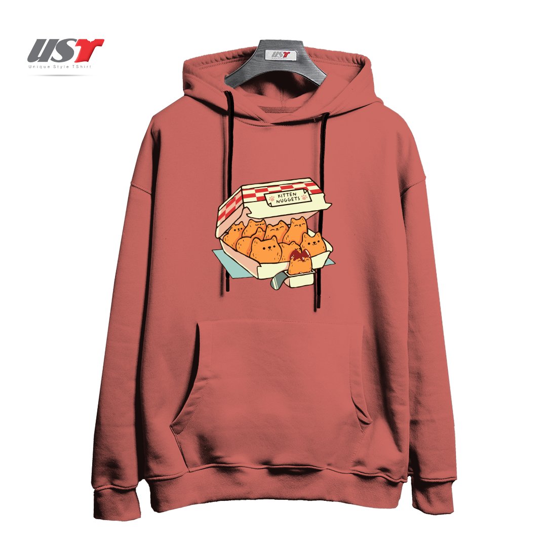 طرح KITTEN NUGGETS FAST FOOD CAT BY TOBE FONSECA هودی اورسایزرنگ آجری