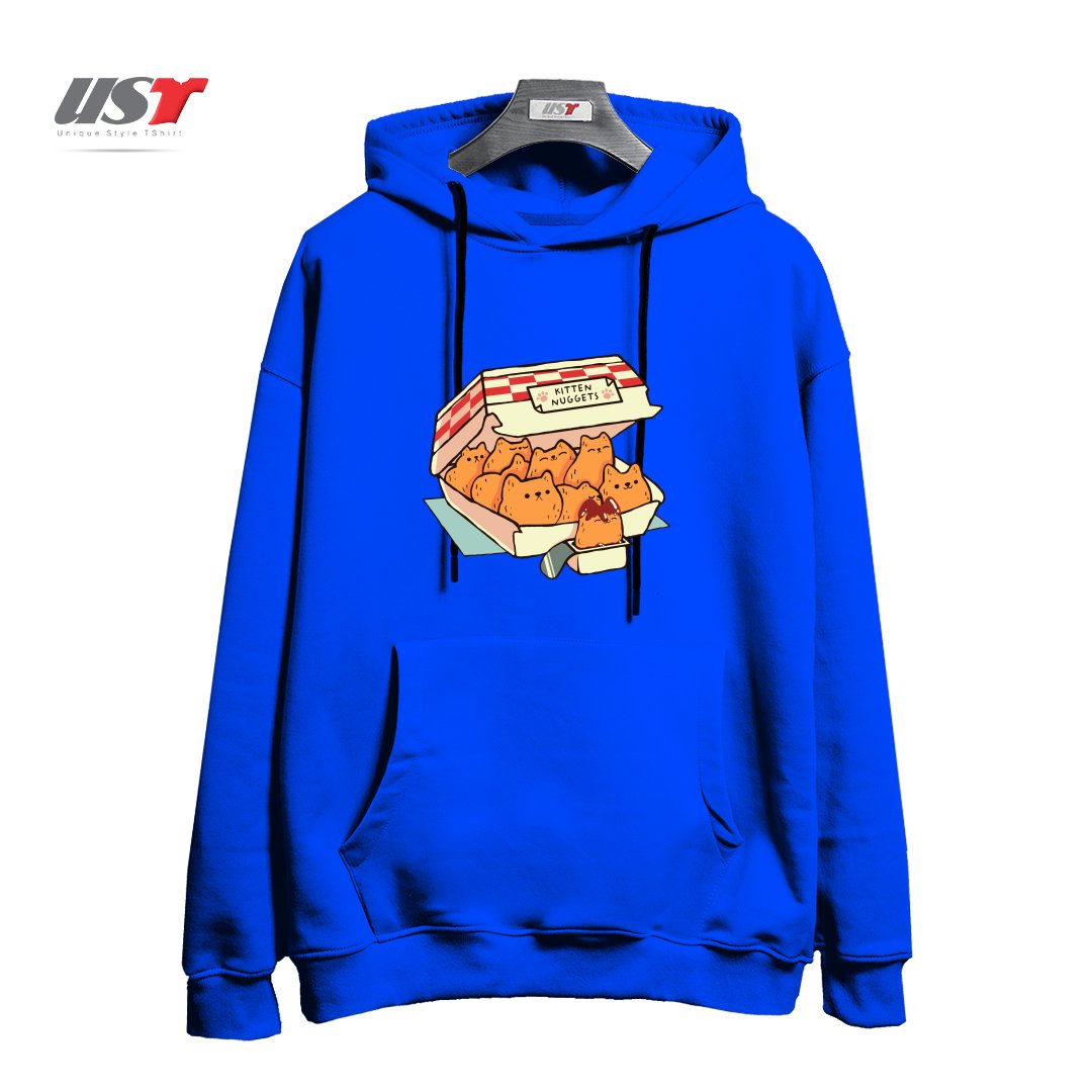 طرح KITTEN NUGGETS FAST FOOD CAT BY TOBE FONSECA هودی اورسایزرنگ آبی شالی