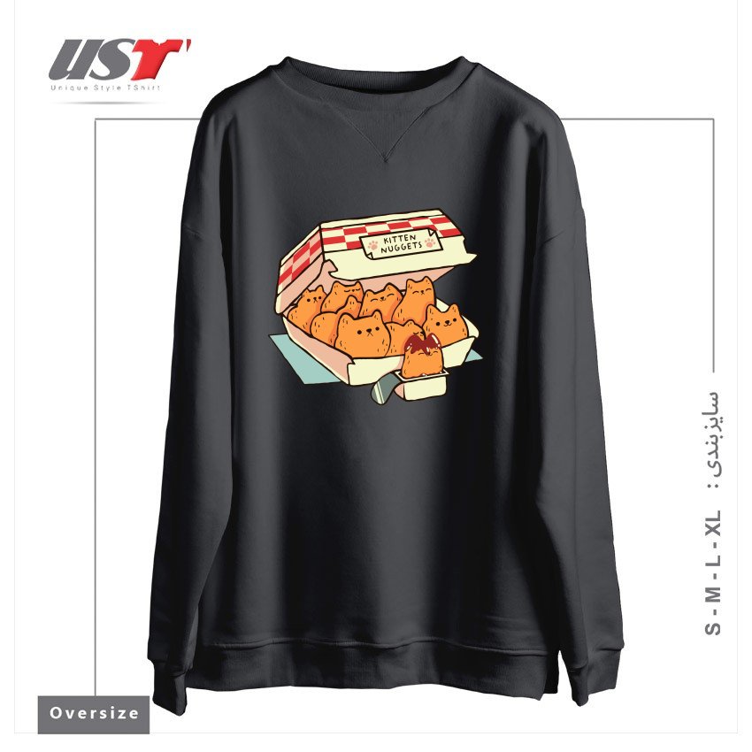 سوییشرت اورسایز طرح KITTEN NUGGETS FAST FOOD CAT BY TOBE FONSECA