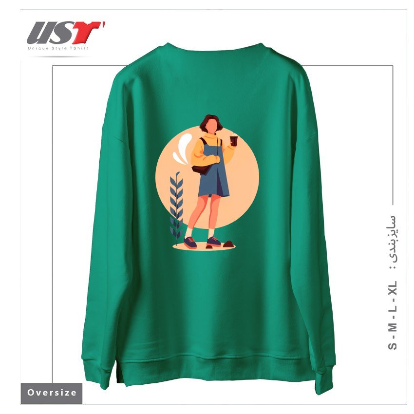 طرح لایف استایل سوییشرت اورسایزرنگ سبز سدری