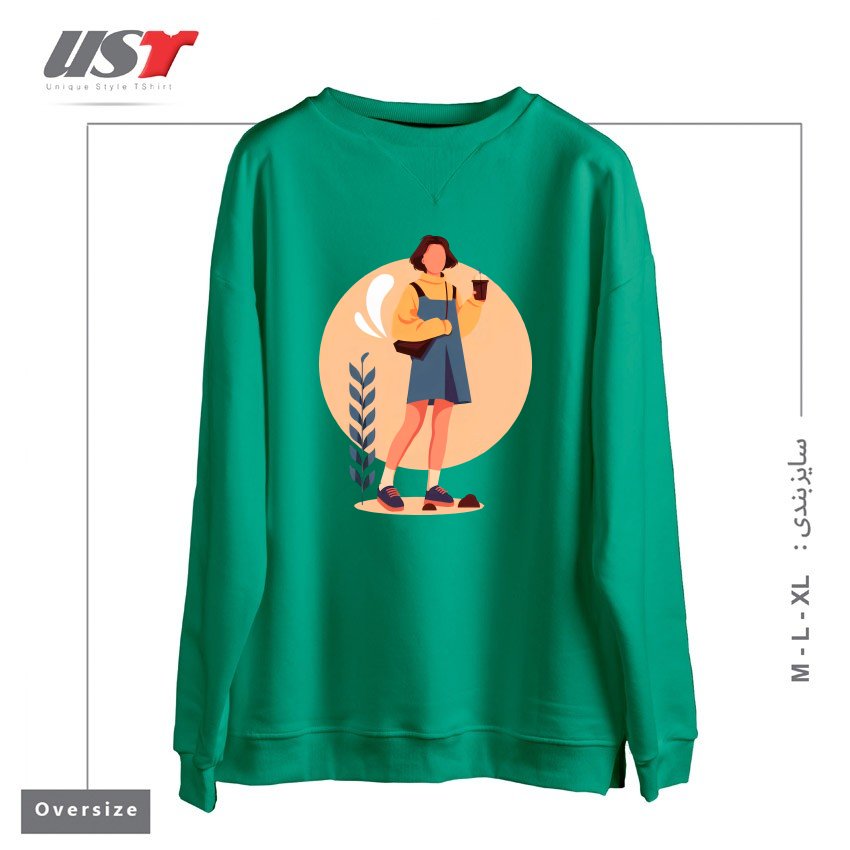 طرح لایف استایل سوییشرت اورسایزرنگ سبز سدری